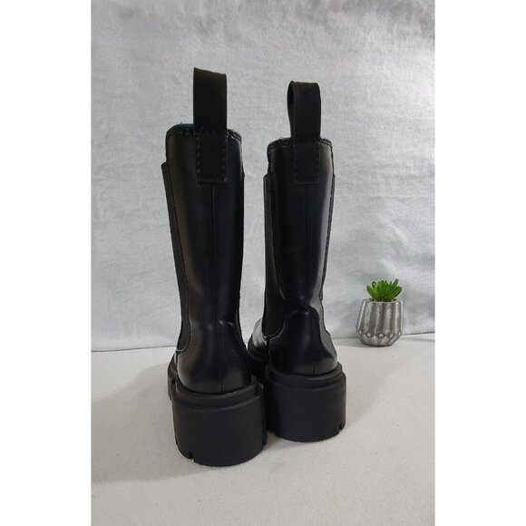 H&M Womens Black Leather Pull On Ankle Boots Chunky Heels Round Toe Size 39/8 - Picture 7 of 12
